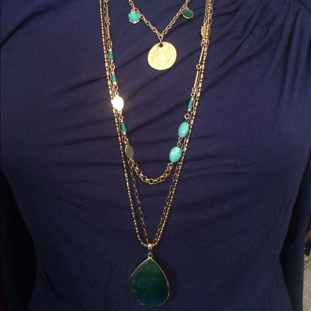 Sara Bella Turquoise Gold-tone Layered Necklace